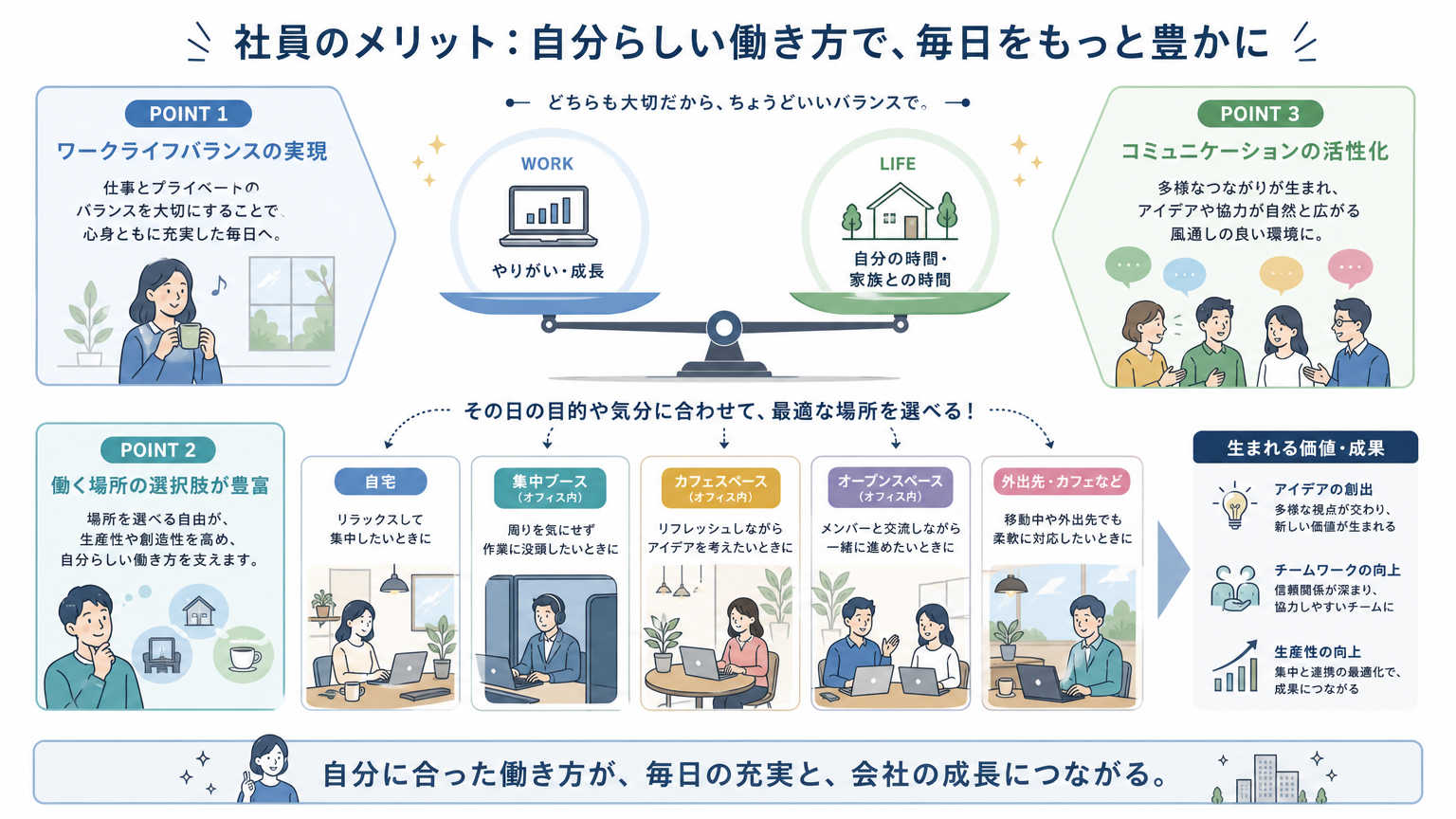 ハイブリッドワークの空間設計がもたらす社員側のメリット